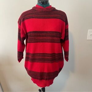 80s Sweater Tunic Lucy Twin Peaks style Red and black striped size small